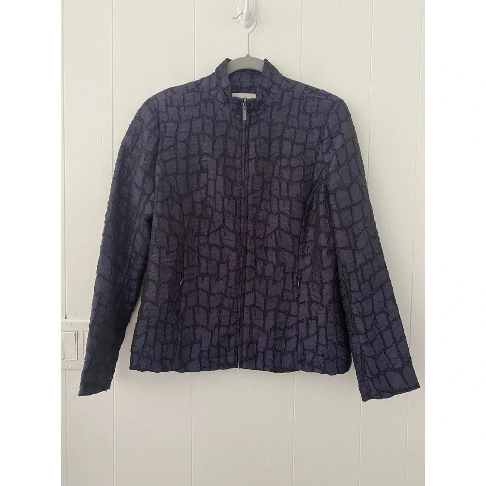 VTG 90s Erin London Blazer Jacket Sz 8 Zip Front Textured Crinkled Purple - Picture 1 of 6